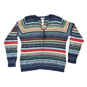 Vtg Tiara International Cardigan Sweater M Striped Full Zip Preppy Granny Cozy
